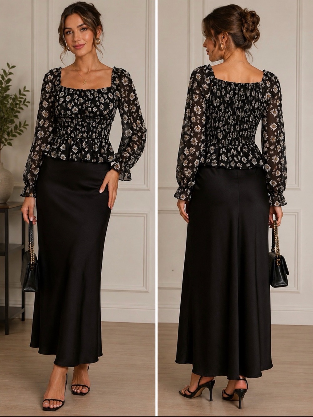 Leyden Black and White Floral Blouse